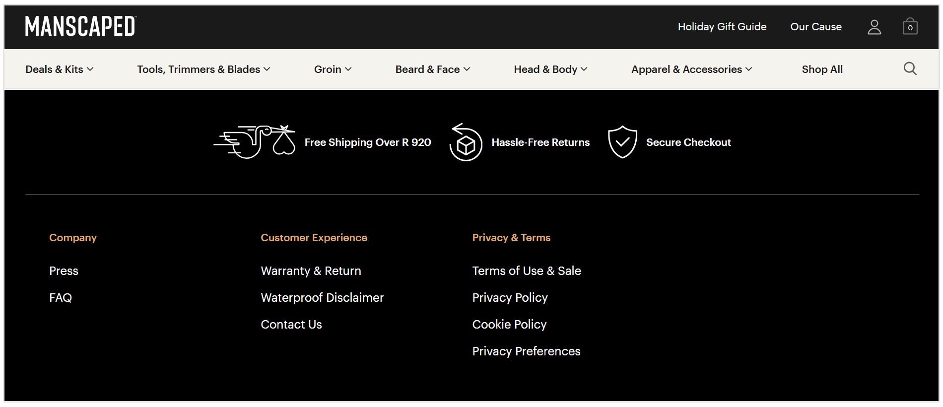 Manscaped header en footer